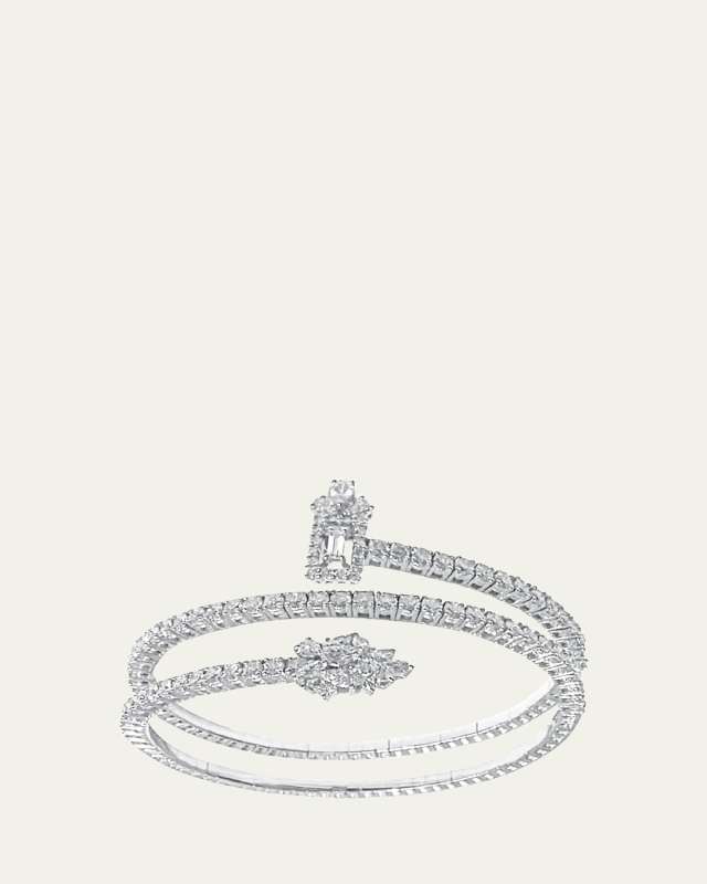 18K White Gold Mixed Diamond Coil Bracelet